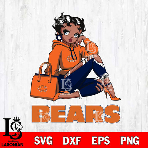 Chicago Bears Awesome Black Fan Girl Betty Boop Svg Eps Dxf Png File, Digital Download, Instant Download