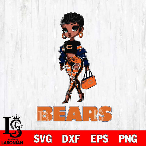 Chicago Bears Beautiful Black Fan Girl Svg Eps Dxf Png File, Digital Download, Instant Download