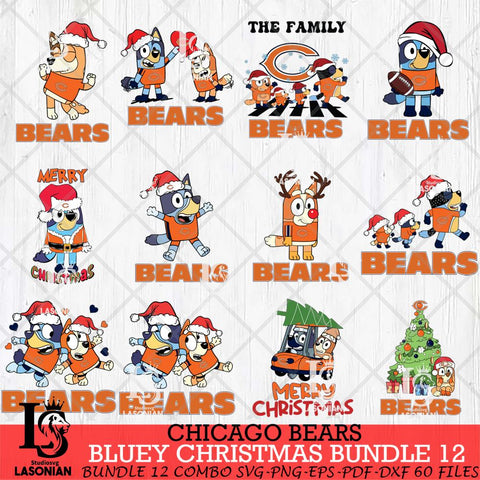 Chicago Bears Bluey Christmas Holiday Bundle 12 Svg Eps Dxf Png File, Digital Download