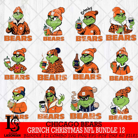 Chicago Bears Grinch Christmas NFL Bundle 12 Svg Eps Dxf Png File,Cricut svg files, Digital Download, Instant Download