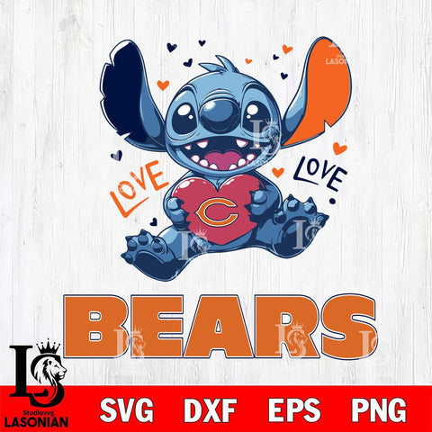 Chicago Bears Love Stitch, Svg Eps Dxf Png File, Digital Download