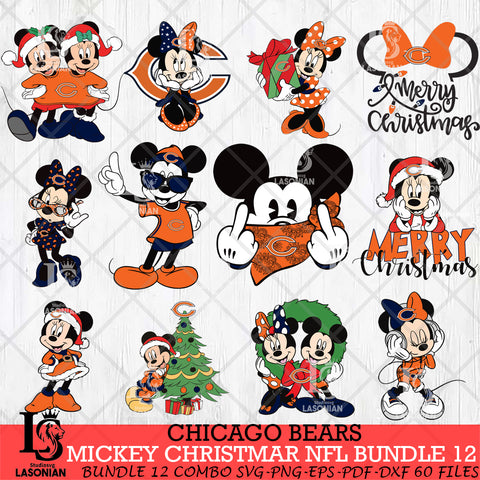 Chicago Bears MICKEY CHRISTMAS NFL Bundle 12 Svg Eps Dxf Png File, Digital Download, Instant Download