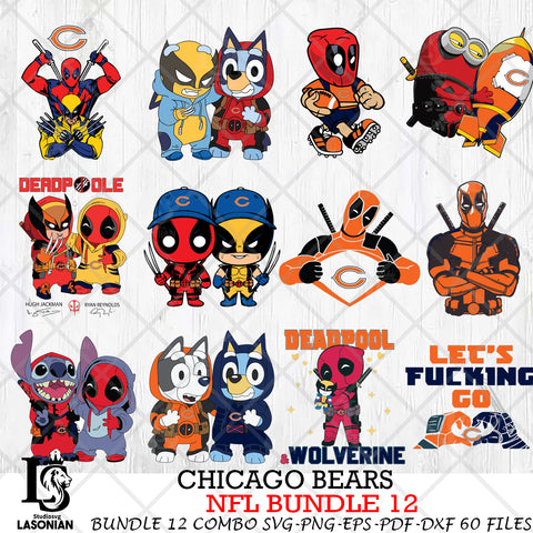 Chicago Bears NFL Bundle 12 Svg Eps Dxf Png File, Digital Download, Instant Download