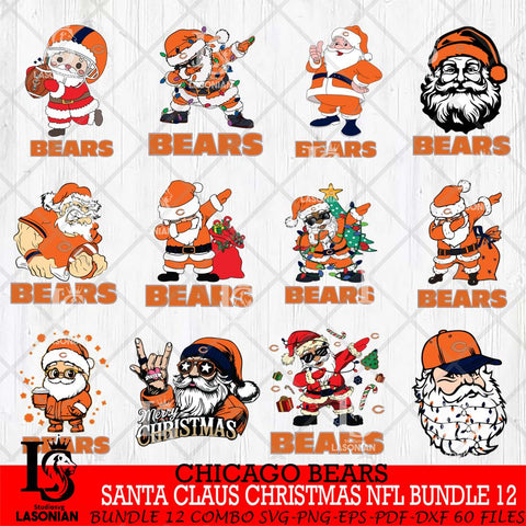 Chicago Bears Satan Claus Christmas NFL Bundle 12 Svg Eps Dxf Png File,NFL Svg Files,Digital Download,Sublimation,Instant Download