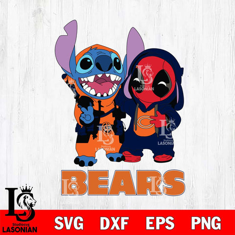 Chicago Bears Stitch And Deadpool Cute Svg Eps Dxf Png File, Digital Download, Instant Download