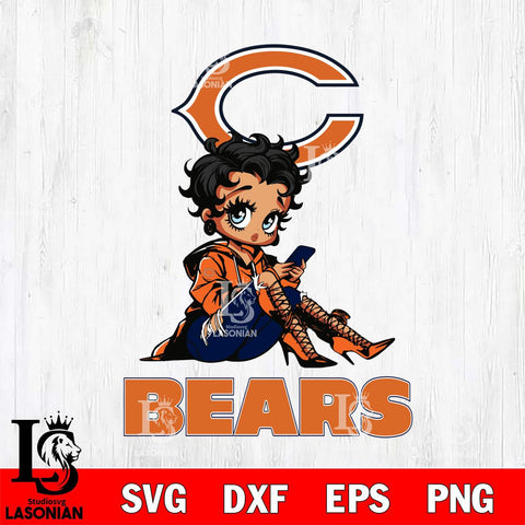 Chicago Bears Style Black Fan Girl Betty Boop Svg Eps Dxf Png File, Digital Download, Instant Download