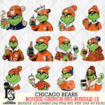 Chicago Bears  Boujee Grinch NFL Bundle 12 SVG Eps Dxf Png File, Digital Download, Instant Download