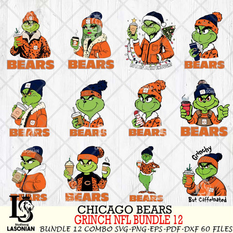 Chicago Bears  Grinch NFL Bundle 12 SVG Eps Dxf Png File, Digital Download, Instant Download