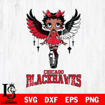 Chicago Blackhawks Anglel Black Fan Girl Betty Boop, Svg Eps Dxf Png File, Digital Download