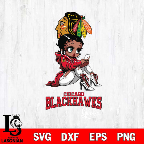 Chicago Blackhawks Beauty Black Fan Girl Football, Svg Eps Dxf Png File, Digital Download