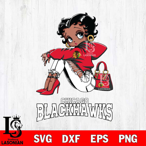 Chicago Blackhawks Betty Boop Black Fan Girl Svg Eps Dxf Png File, Digital Download, Instant Download