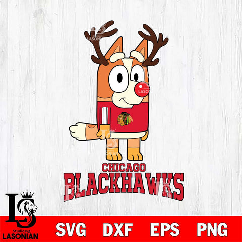 Chicago Blackhawks Bluey Chilli Christmas Deer Svg Eps Dxf Png File, Digital Download