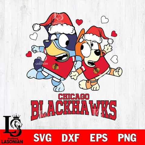 Chicago Blackhawks Bluey Christmas NFL Svg Eps Dxf Png File, Digital Download