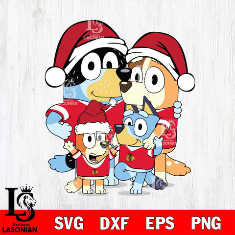 Chicago Blackhawks Bluey Family Christmas Svg Eps Dxf Png File, Digital Download, Instant Download