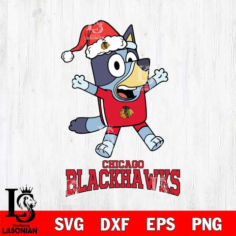 Chicago Blackhawks Bluey Happy Christmas Svg Eps Dxf Png File, Digital Download