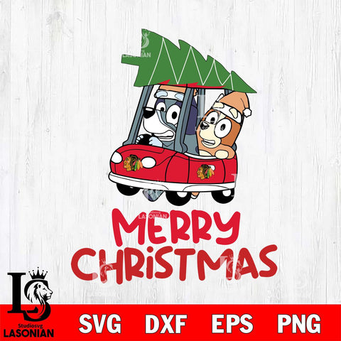 Chicago Blackhawks Bluey Merry Christmas Svg Eps Dxf Png File, Digital Download