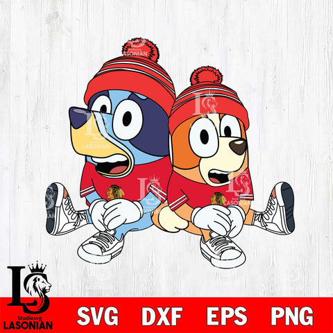 Chicago Blackhawks Bluey & Bingo Christmas Svg Eps Dxf Png File, Digital Download, Instant Download