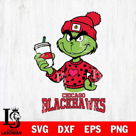 Chicago Blackhawks Boujee Grinch Heart Christmas Cut Files, Cricut,Christmas Svg Dxf Eps Png file , Digital Download