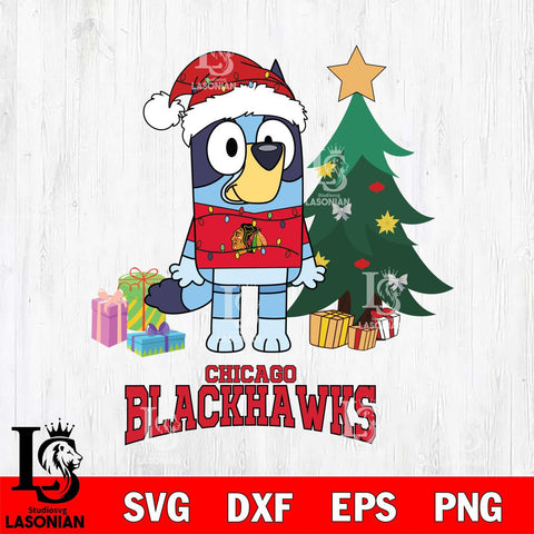 Chicago Blackhawks Christmas Bluey Tree Sport Svg, Christmas Svg , NHL svg , Digital Download, dxf eps png pdf file