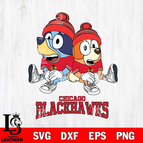 Chicago Blackhawks Christmas Bluey & Bingo Sit Svg, Christmas Svg , NHL svg , Digital Download, dxf eps png pdf file