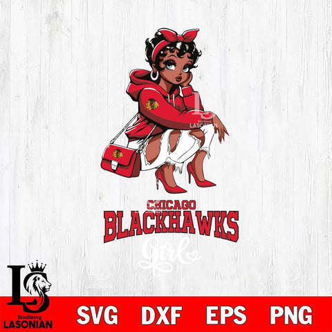 Chicago Blackhawks Fashion Black Fan Girl Betty Boop, Svg Eps Dxf Png File, Digital Download