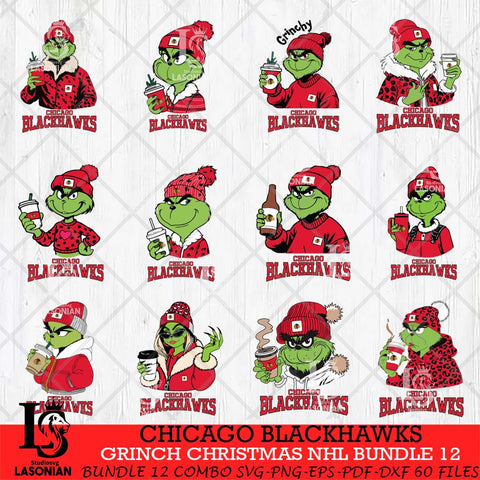 Chicago Blackhawks Grinch Christmas NHL Bundle 12 Cut Files, Cricut,Christmas Svg Dxf Eps Png file , Digital Download