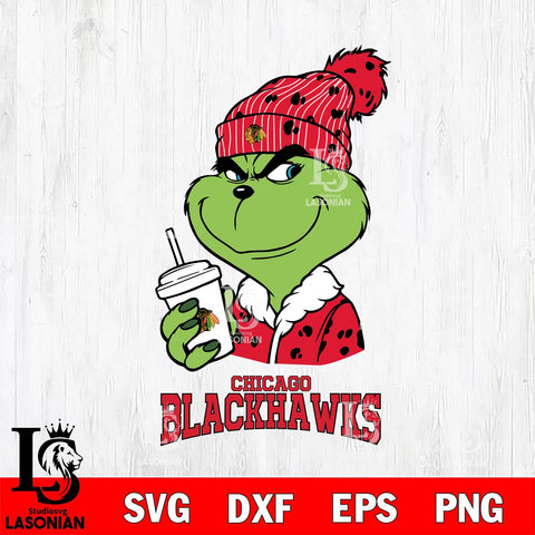 Chicago Blackhawks Grinch Cofffe Christmas Cut Files, Cricut,Christmas Svg Dxf Eps Png file , Digital Download