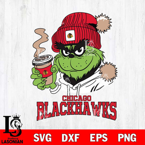 Chicago Blackhawks Grinch Cofffe Hoodie Cut Files, Cricut,Christmas Svg Dxf Eps Png file , Digital Download