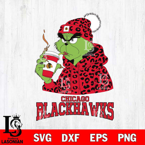 Chicago Blackhawks Grinch Leopard Christmas Cut Files, Cricut,Christmas Svg Dxf Eps Png file , Digital Download