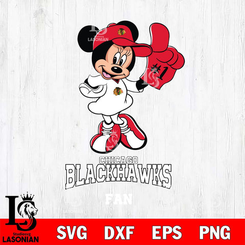 Chicago Blackhawks #1 Fan Minnie Mouse Svg Eps Dxf Png File, Digital Download, Instant Download