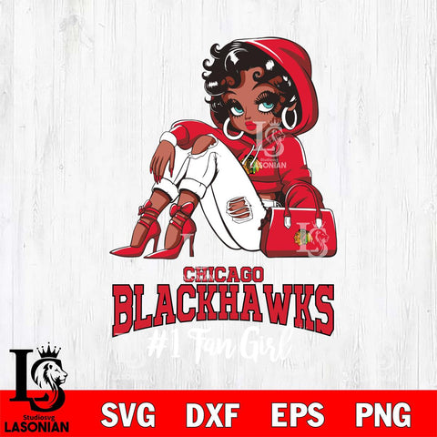 Chicago Blackhawks #1 beauty Black Fan Girl, Svg Eps Dxf Png File, Digital Download