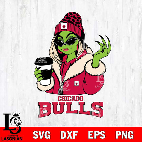 Chicago Bulls Boujee Grinch Girls Christmas Cut Files Cricut, Svg Dxf Eps Png file , Silhouette