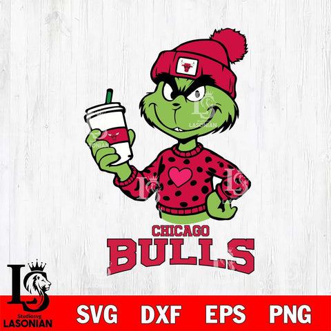 Chicago Bulls Boujee Grinch Heart Christmas Cut Files Cricut, Svg Dxf Eps Png file , Silhouette