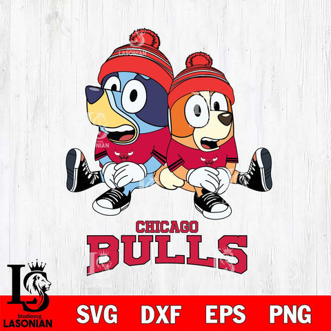 Chicago Bulls Christmas Bluey & Bingo Sit Svg , Christmas Svg , Bluey svg , Digital Download, dxf eps png pdf file