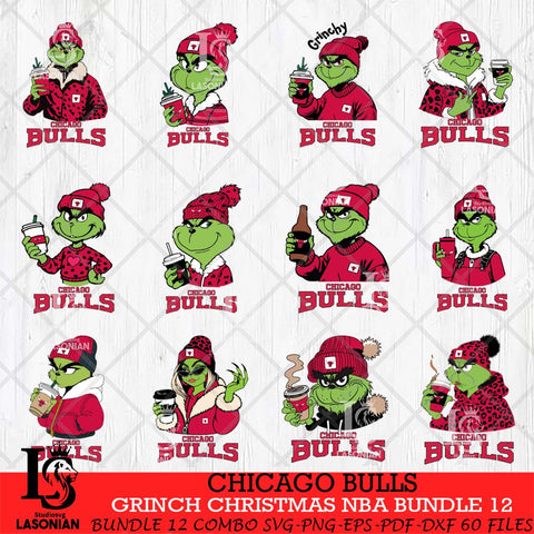 Chicago Bulls Grinch Christmas NBA Bundle 12 Cut Files Cricut, Svg Dxf Eps Png file , Silhouette