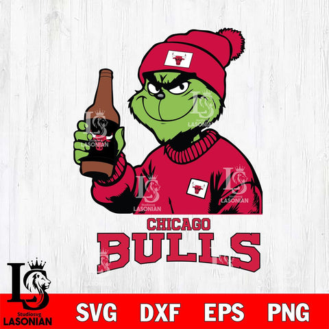 Chicago Bulls Grinch Drinking Beer Christmas Cut Files Cricut, Svg Dxf Eps Png file , Silhouette