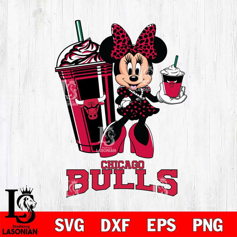 Chicago Bulls Minnie Mouse Fan And Coffee Svg Eps Dxf Png File, Digital Download, Instant Download