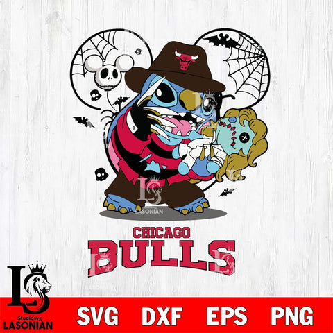 Chicago Bulls Stitch Freddy Krueger Halloween Svg Eps Dxf Png File, Digital Download, Instant Download