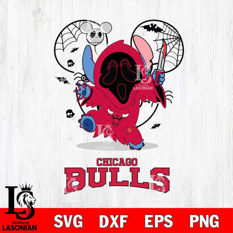 Chicago Bulls Stitch Ghost Face Halloween 2 Svg Eps Dxf Png File, Digital Download, Instant Download