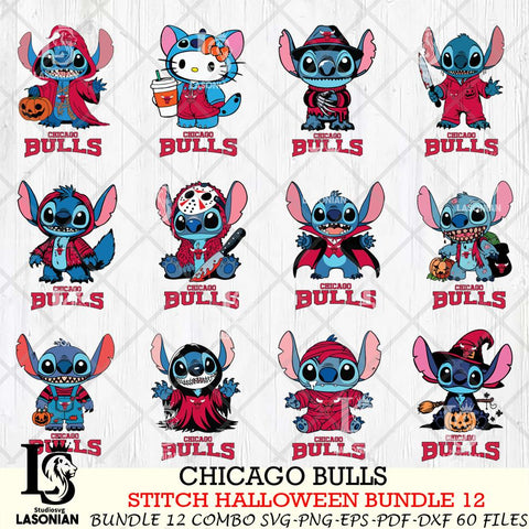 Chicago Bulls Stitch Horror Bundle 12 SVG Svg Eps Dxf Png File, Bundle NBA svg, Digital Download, Instant Download