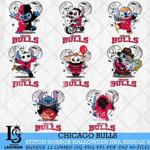 Chicago Bulls Stitch Horror Halloween NBA Bundle Svg Eps Dxf Png File, Digital Download, Instant Download