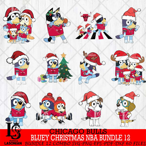 Chicago Bulls  Bluey Christmas NBA Bundle 12 Svg Eps Dxf Png File, Digital Download, Instant Download