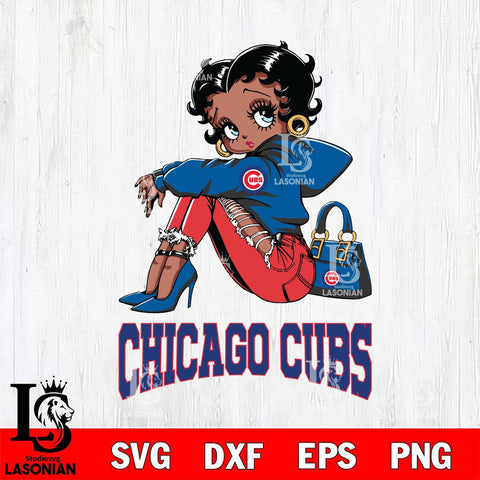 Chicago Cubs Betty Boop Black Fan Girl Svg Eps Dxf Png File, Digital Download, Instant Download