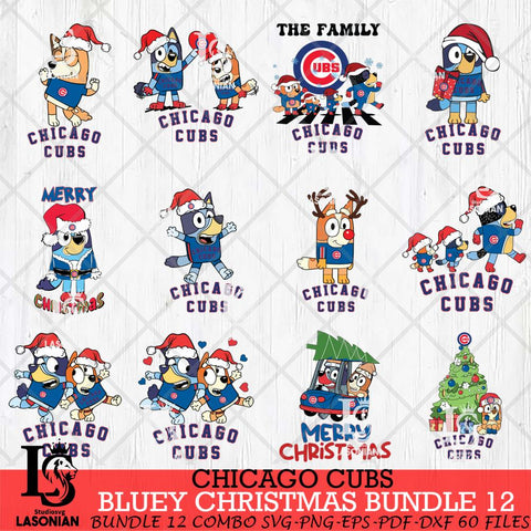 Chicago Cubs Bluey Happy Christmas Bundle 12 Svg Eps Dxf Png File, Digital Download