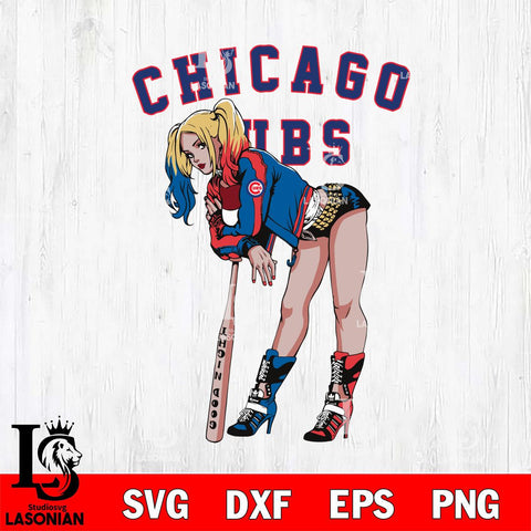 Chicago Cubs Fan Girl Harley Quinn MLB Svg Eps Dxf Png File, Digital Download, Instant Download