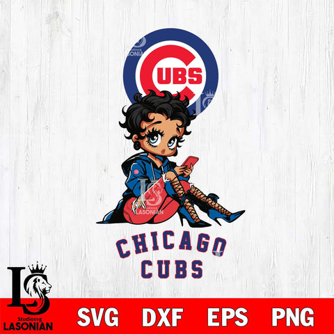 Chicago Cubs Style Black Fan Girl Betty Boop