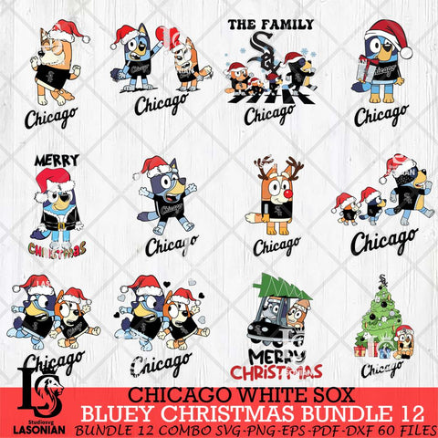 Chicago White Sox Bluey Happy Christmas Bundle 12 Svg Eps Dxf Png File, Digital Download