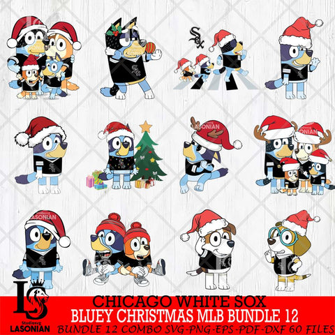 Chicago White Sox  Bluey Christmas MLB Bundle 12 Svg Eps Dxf Png File, Digital Download, Instant Download