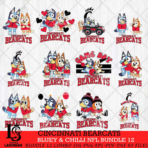 Cincinnati Bearcats Bluey & Bingo Bundle 12 SVG Svg Eps Dxf Png File, Bundle NCAA svg, Digital Download, Instant Download