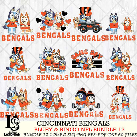 Cincinnati Bengals Bluey & Bingo Bundle 12 SVG Eps Dxf Png File, Bundle NFL svg, Digital Download, Instant Download